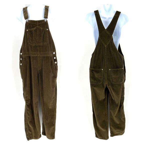 Old Navy Women’s corduroy slouchy straight workwear overalls army green Size 4 - Picture 3 of 11
